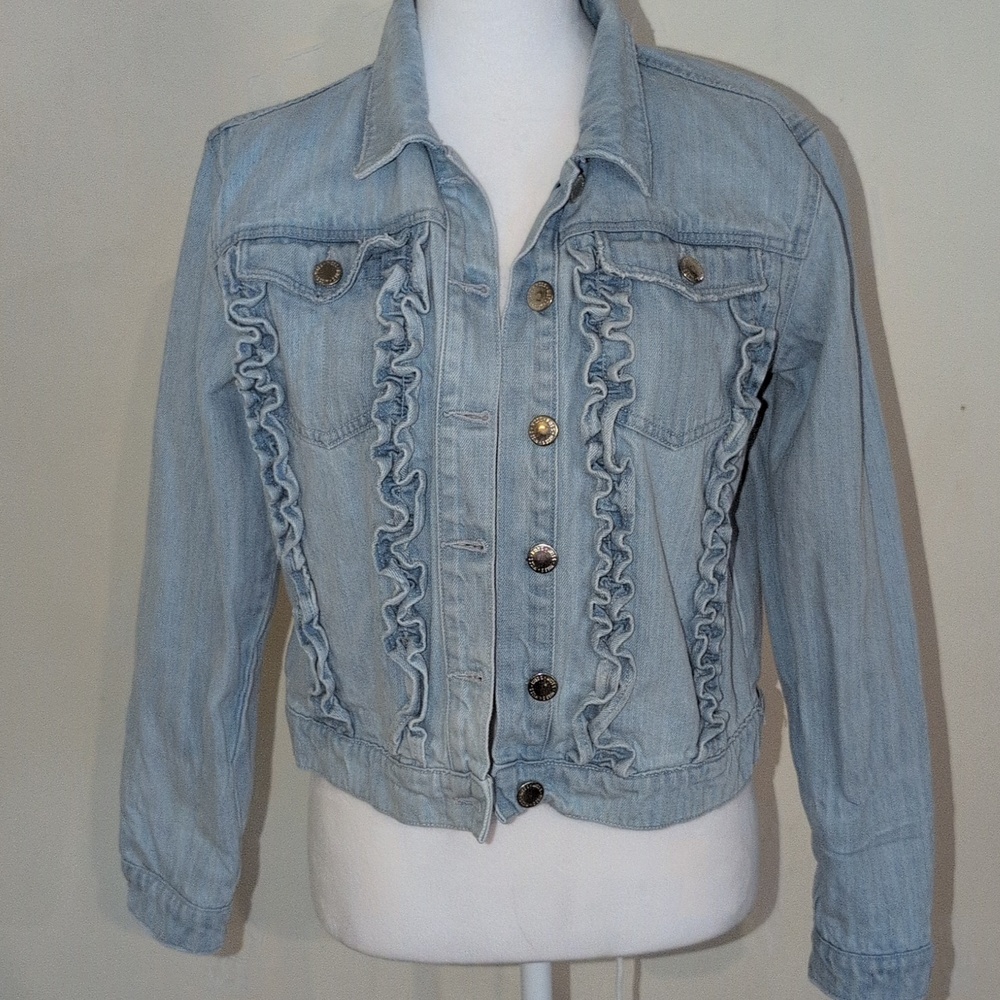 Miss Selfridge Vintage Light Blue Ruffle Denim Jacket